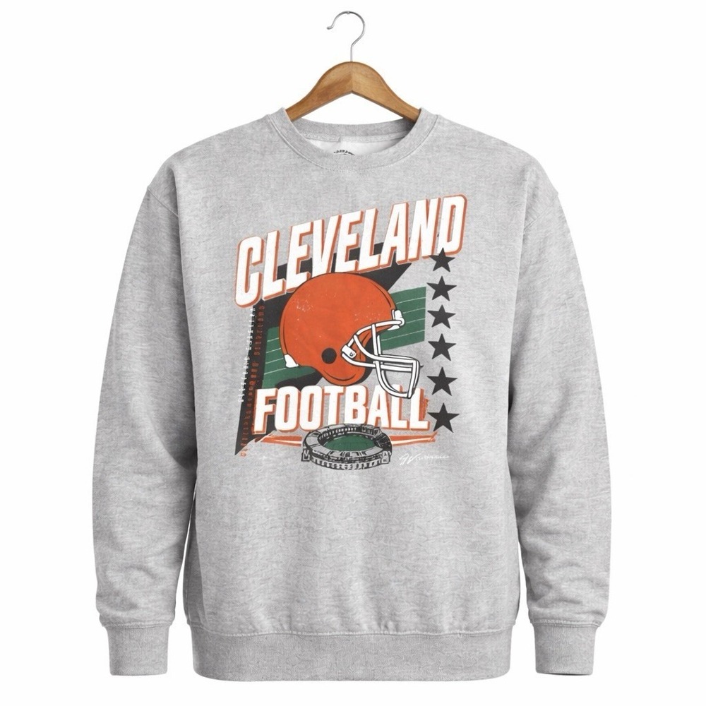 Cleveland Football Sweatshirt XXL GV Art + Design Grey‎ Crewneck Vintage Style